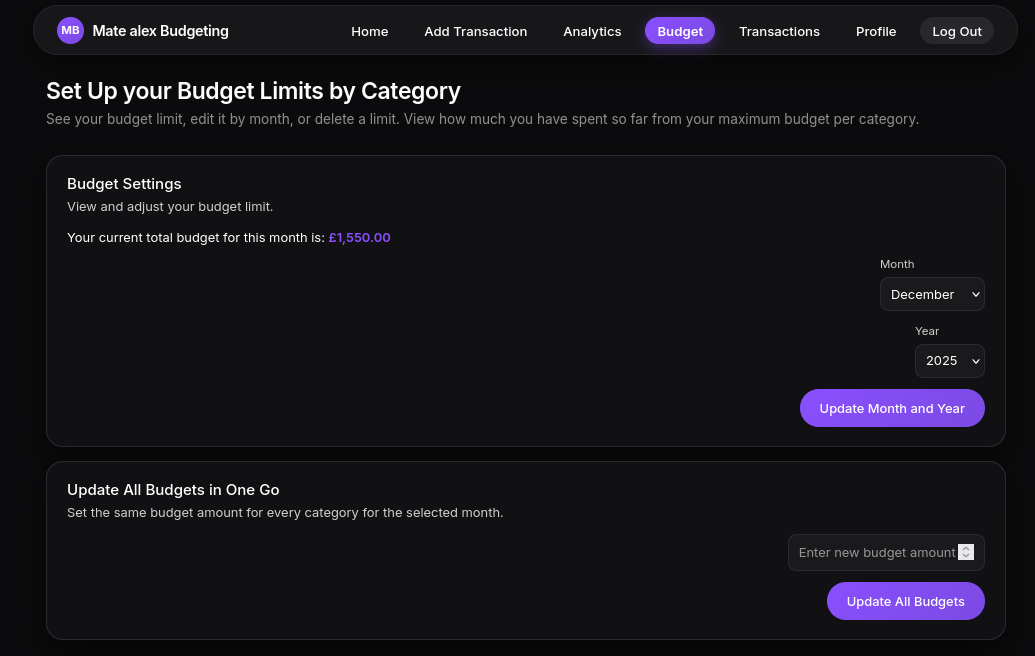 Budgeting App  budget set up
